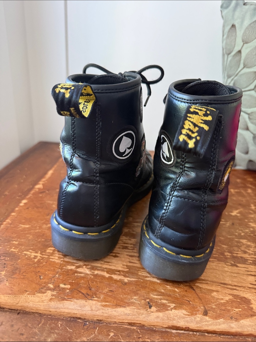 Dr Martens Black Lace-Up Patch Combat Boots - Birds, Cherry & Skull Accents - Picture 4 of 11